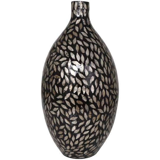 22" Black Mother of Pearl Handmade Mosaic Floral Inspired Vase